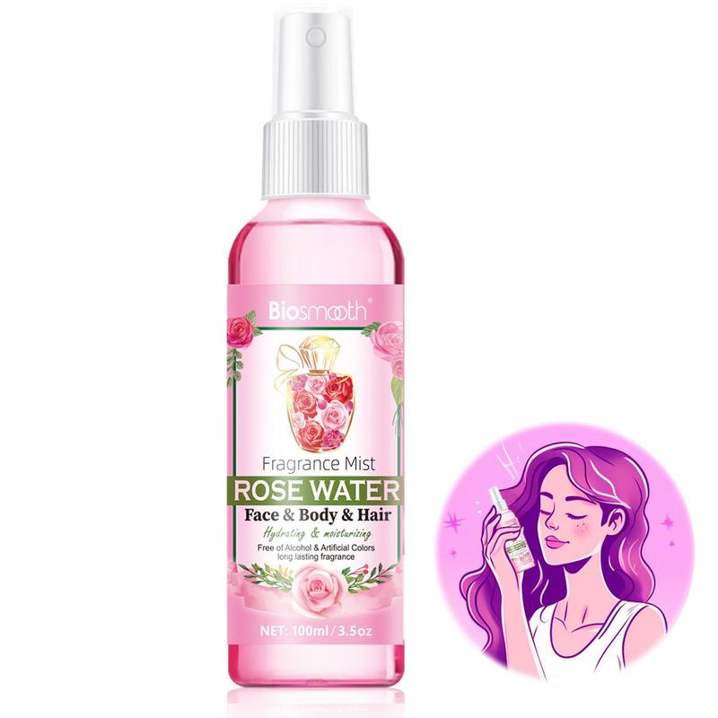 100ml Rose Water Body Mist for Dry & Damaged Skin, Gentle Rosewater Spray for Skin & Hair Use, Hydrating Facial Care Mist for Long-lasting Fragrance