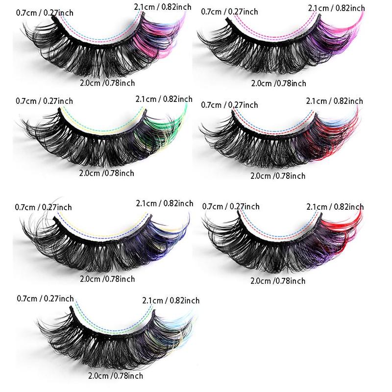 Eyelashes Extensions Kit, 3D Cat Eye Colored False Eyelashes, 7 Pairs Dramatic Eyelash Extension, Natural Fluffy Lashes for Music Festival Makeup, Summer Gift