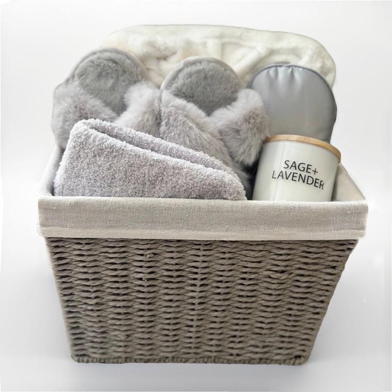 TruSpa Limited Edition Holiday Spa Basket Bundle with Bath Robe, Satin Sleep Mask, Plush Slippers, Plush Socks, and Candle