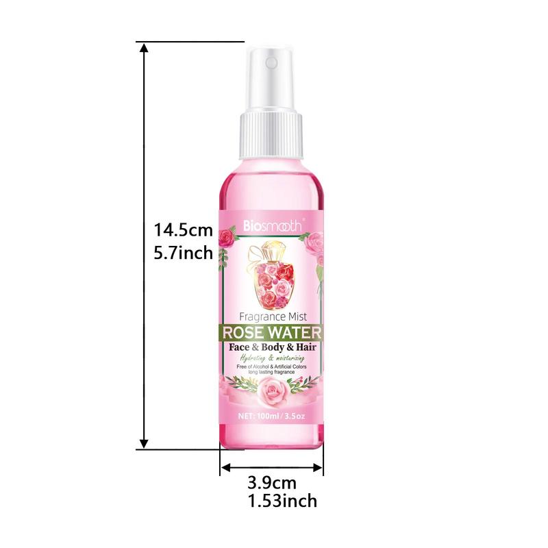 100ml Rose Water Body Mist for Dry & Damaged Skin, Gentle Rosewater Spray for Skin & Hair Use, Hydrating Facial Care Mist for Long-lasting Fragrance