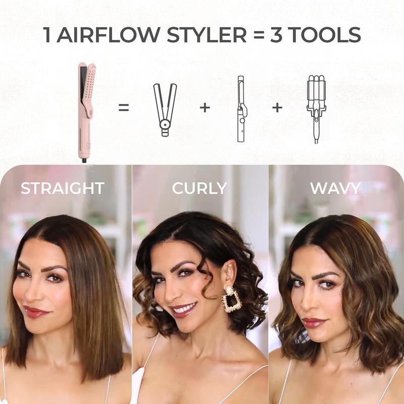 2-in-1 straightener and curler, anti scald curling iron 1.25 inches, 360 ° air conditioning, 5-speed temperature and dual voltage, suitable for long and short curlers, the best holiday gift for women's Halloween and Christmas