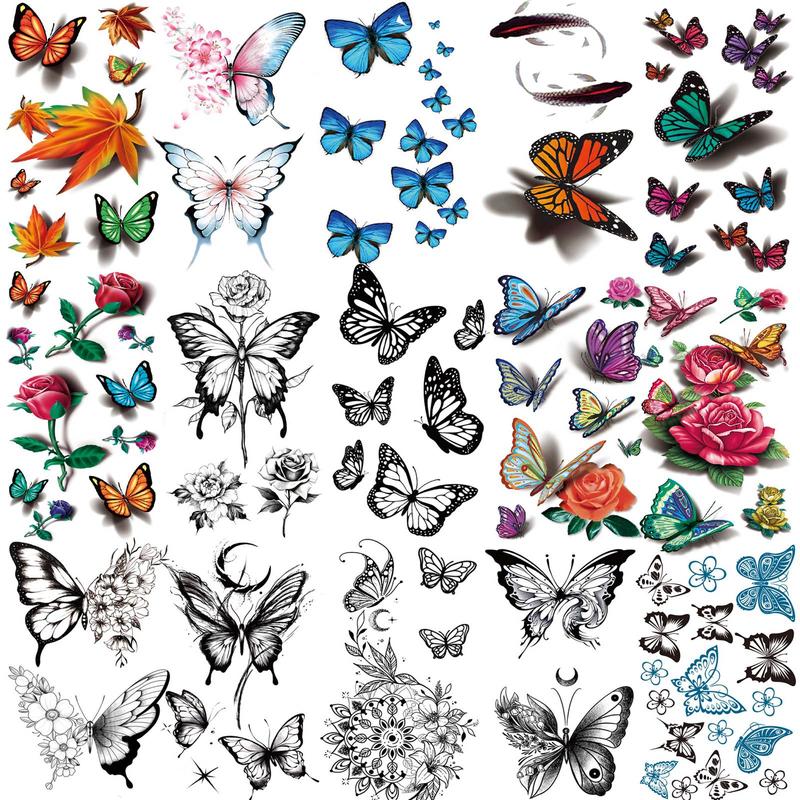 Butterfly Pattern Temporary Tattoo Sticker, 15pcs set Funny Waterproof Fake Tattoo Sticker, Body Art Sticker for Kids & Adult