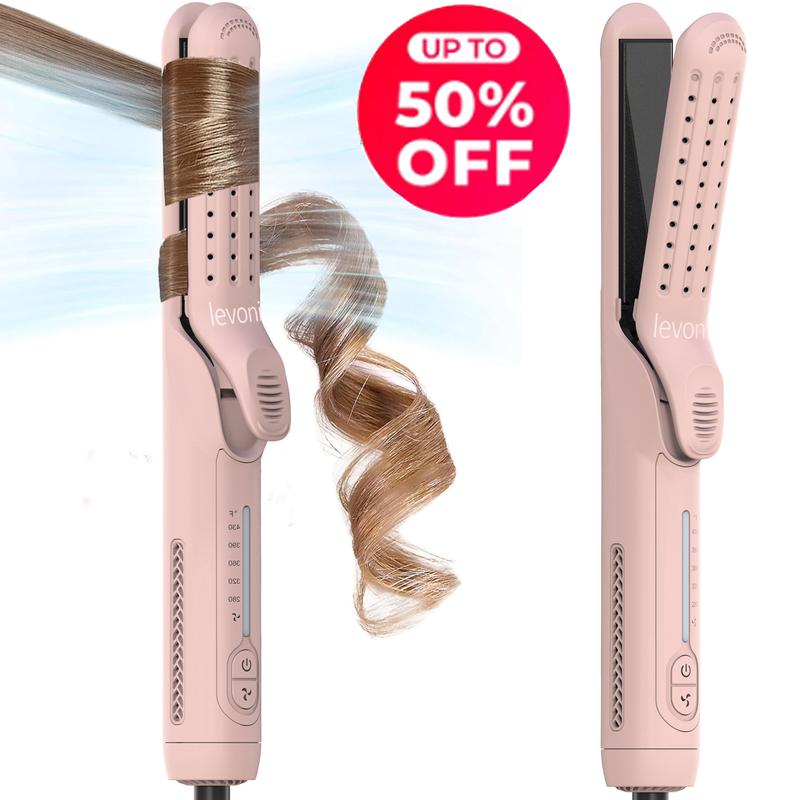 2-in-1 straightener and curler, anti scald curling iron 1.25 inches, 360 ° air conditioning, 5-speed temperature and dual voltage, suitable for long and short curlers, the best holiday gift for women's Halloween and Christmas