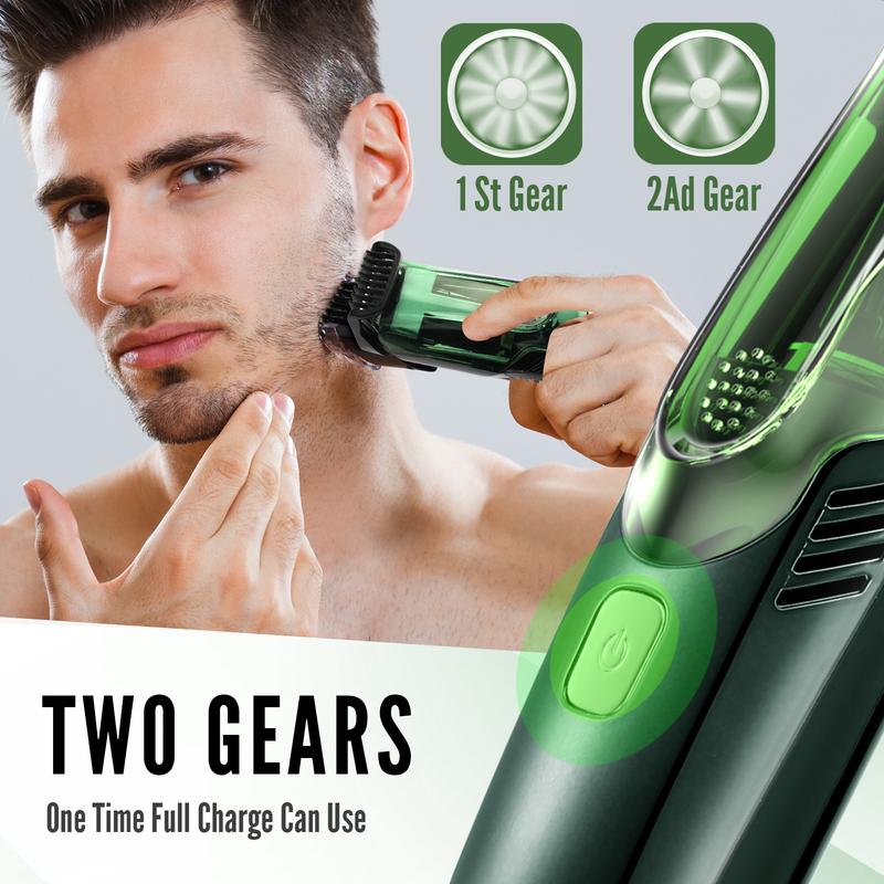 [No more beard trimmings in the sink!] Vacuum Beard Shaver for Men, Built-in Vacuum Trimmer for Mustache, Sideburns, Facial Hair, Rechargeable, IPX6 Waterproof, 2 Comb, Best gift for men!