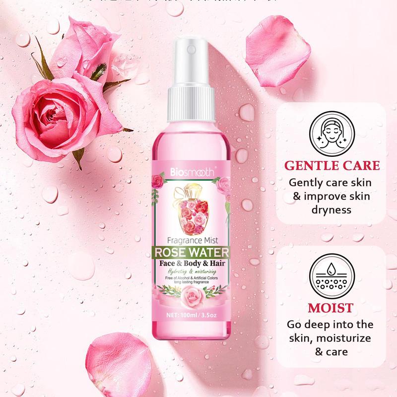 100ml Rose Water Body Mist for Dry & Damaged Skin, Gentle Rosewater Spray for Skin & Hair Use, Hydrating Facial Care Mist for Long-lasting Fragrance