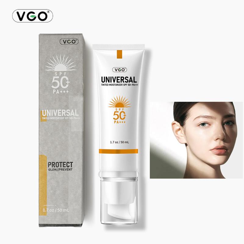 VGO-Universal Tinted Moisturizer SPF 50+ Earthy yellow liquid It can be used as foundation liquid-A Facial Skincare Sunscreen Squeeze facial care