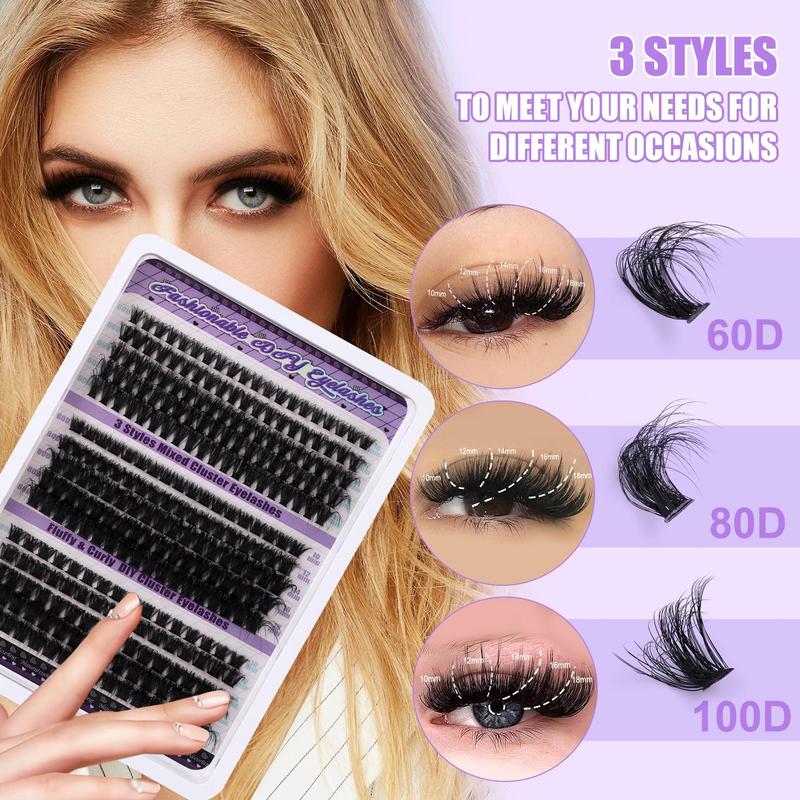 Natural Eyelash Extensions Set, 1 Box Mixed Length Individual False Eyelashes with Eyelash Glue & Tweezers & Brush & Lash Remover, Eye Makeup Accessories