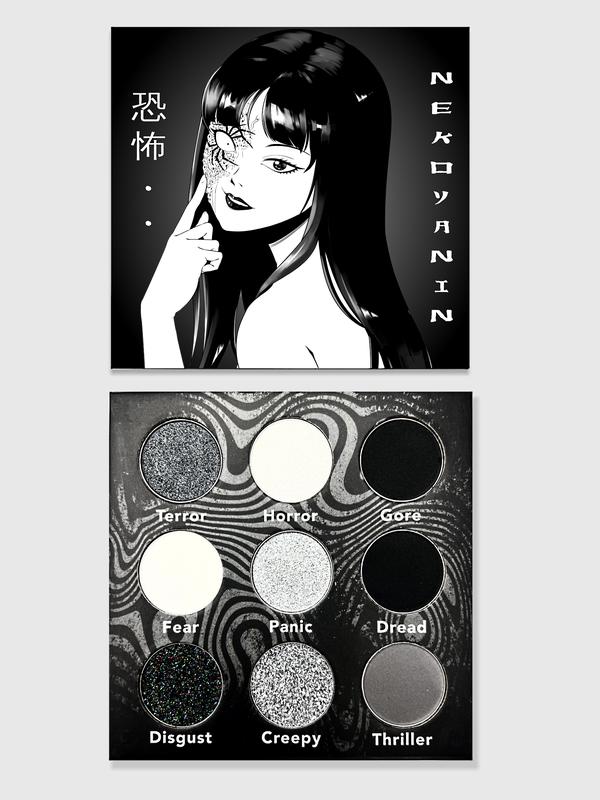 Nekoyanin Japanese Horror Anime Eyeshadow Palette for Goths - Buildable Formula - Cosmetic, Makeup glitter shadow white eyeshadow