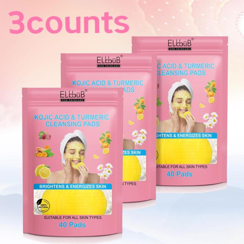 Kojic Acid & Turmeric Cleansing Pads, 3 Counts set Deep Cleansing Facial Makeup Remover Pads, Gentle Skin Care Products, Face Care Products