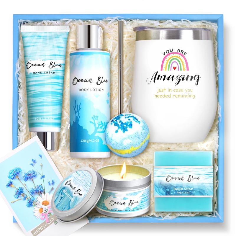 Birthday Gifts for Women, Ocean Scented Spa Gifts for Women 7 Luxury Self Care Gifts for Women, Gift Basket Care Package for Women Her Wife Mom Friends Female Bff Body Care Comfort Skin Repair Skin Care Cosmetics Aroma