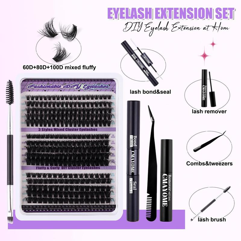 Natural Eyelash Extensions Set, 1 Box Mixed Length Individual False Eyelashes with Eyelash Glue & Tweezers & Brush & Lash Remover, Eye Makeup Accessories