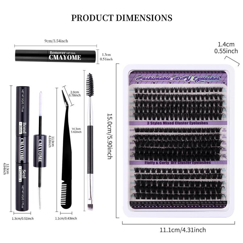 Natural Eyelash Extensions Set, 1 Box Mixed Length Individual False Eyelashes with Eyelash Glue & Tweezers & Brush & Lash Remover, Eye Makeup Accessories