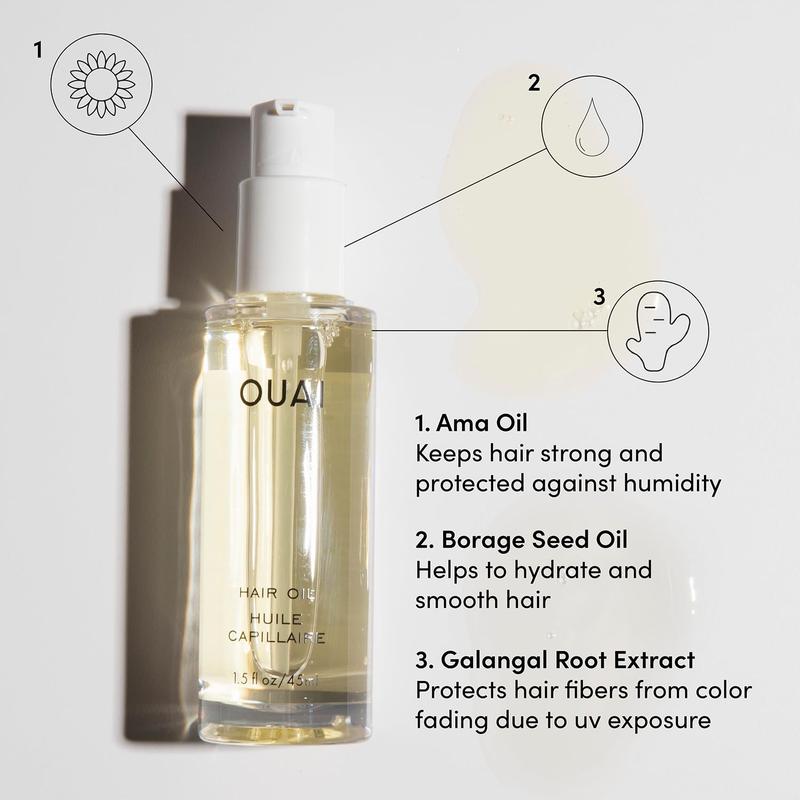 OUAI Hair Oil - Hair Heat Protectant Oil for Frizz Control - Adds Hair Shine and Smooths Split Ends - Color Safe Formula (1.5 oz) - OUAI