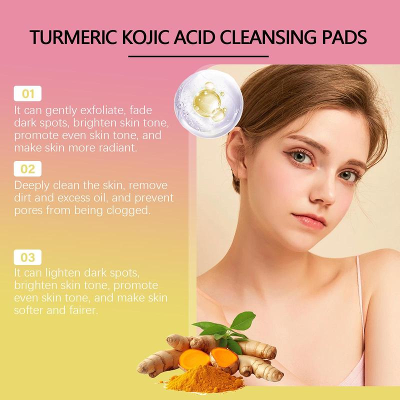 Turmeric & Kojic Acid Cleansing Pads, 1 Box Gentle Exfoliating Brightening Facial Pads, Facial Skin Care Product for All Skin Types