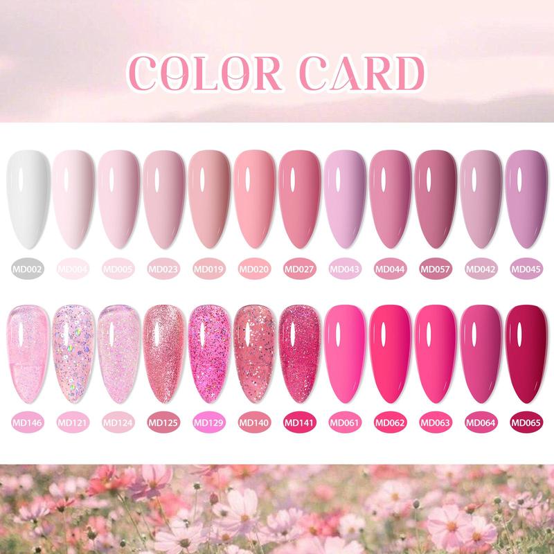 Pink Collection Gel Nail Polish Set, 24pcs set Pink Nude Glitter Colorful UV Gel, Semi Permanant Long Lasting Gel Nail Art Gift, Nail Art DIY for Women & Girls