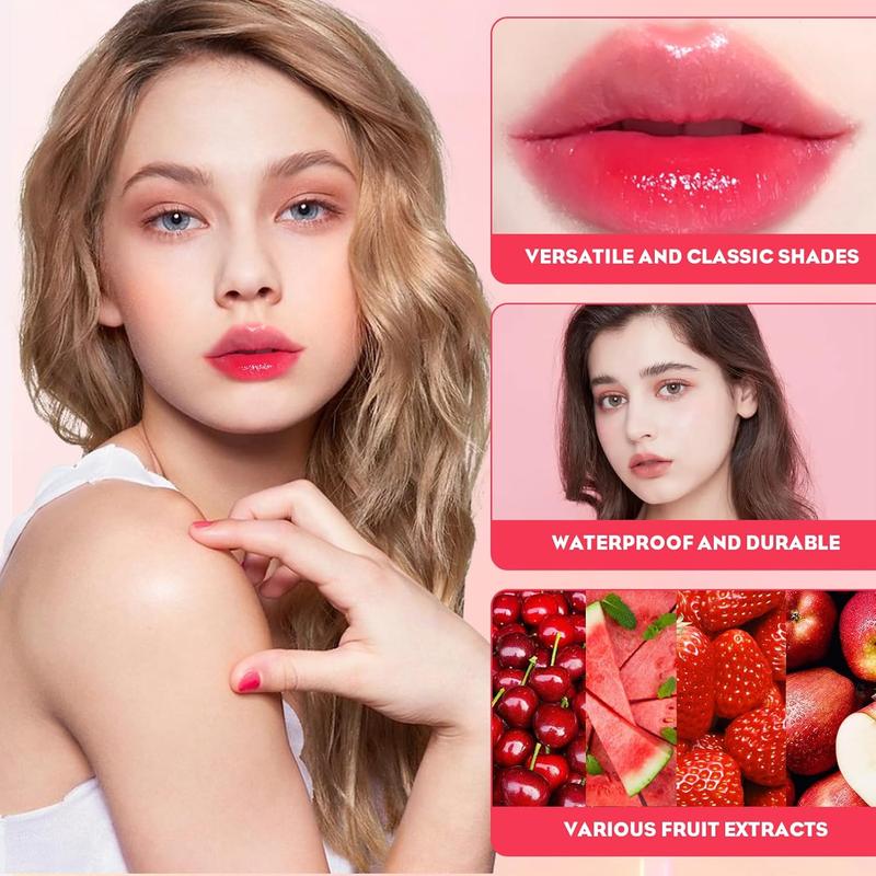 Lip Tint Korean Stain Set, 4 Colors Tinta Para Labios Waterproof Long Lasting Plumping Lip & Cheek Tint Moisturizing Non-sticky Easy Apply Mini Water Lipstick(Apple& Strawberry& Watermelon& Cherry)