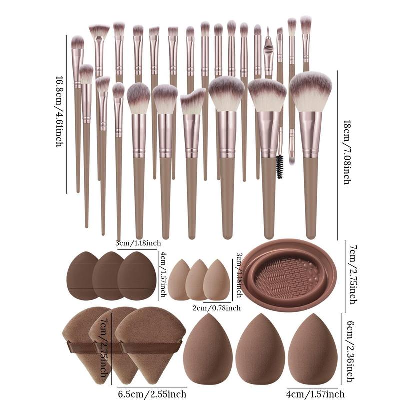 Makeup Tool Set, Including 25pcs Makeup Brush, 6 Counts Makeup Sponge, 3 Counts Finger Powder Puff, 3 Counts Triangle Puff, 1 Count Makeup Brush Cleaning Bowl, Professional Makeup Tools for Beginners