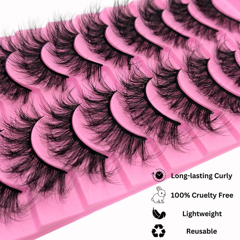 10 Pairs Cat Eye False Eyelashes, Natural Look Fluffy Curly Thick Faux Eyelashes, Portable Makeup Tool For Women, Christmas Gift