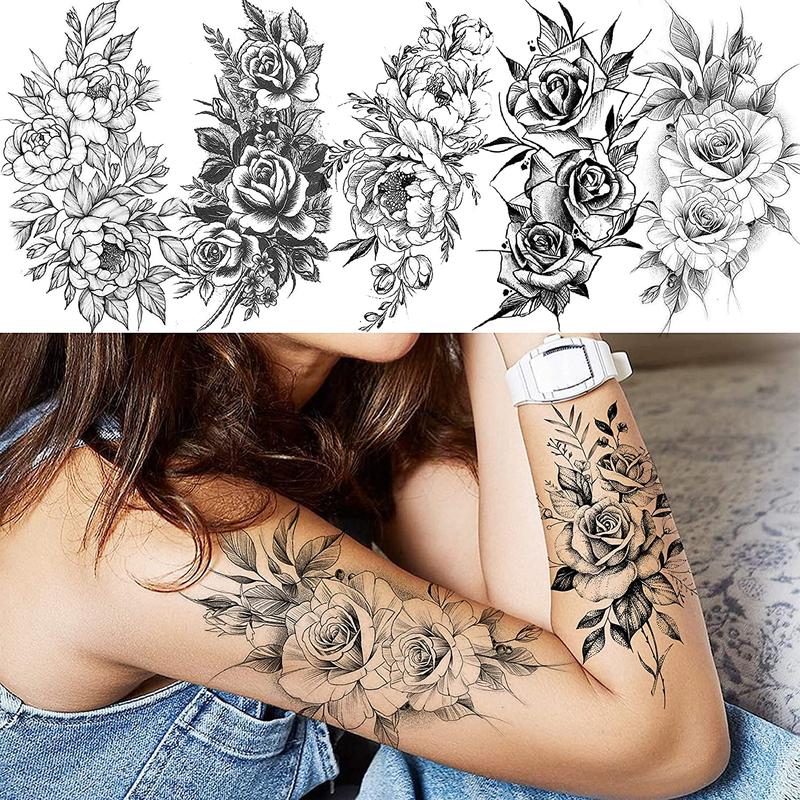 Flower Pattern Temporary Tattoo Sticker, 10pcs set Realistic Fake Tattoo Sticker, Body Art Decoration for Women & Men