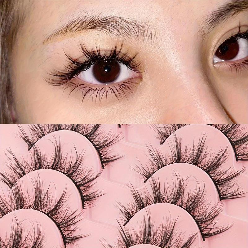 Fluffy False Eyelashes, 7 Pairs Manga Look Faux Cluster Lashes Strip Lashes for Lash Extensions, Volumized False Eyelashes