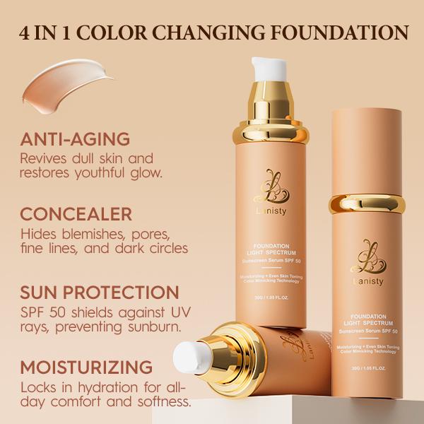 Lanisty  4 in 1 Foundation  Hydration Spf50+ Full Coverage Smart Shade Adjusting Gentle Matte Formula for ALL Skin Concealer Flawless