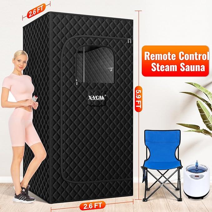 Portable Home Steam Sauna Box, 9-Level Sauna Tent with 2.6L Steamer, Compact 2.6’ x 2.6’ x 5.9’ Size for Personal Use