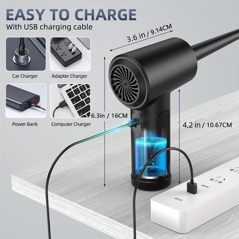 Portable electrostatic precipitator, multifunctional USB rechargeable hair dryer, 3-speed small dust collector, jet dryer, suitable for household use