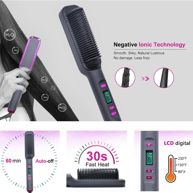 Hair Iron, Hair Straightener Comb with Brush and Comfort Features hair straightening  hairwaver Salon,Fast Heated Hair Styling Tools,Christmas Gift