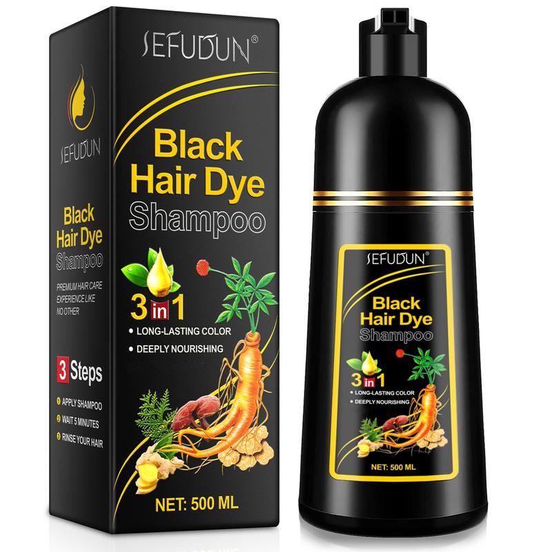 SEFUDUN 3-in-1 Black Hair Dye Shampoo - Quick Coloring, Cleansing, and Care, for Women Men (Black)