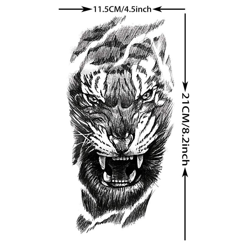 1 Sheet Realistic 3D Tiger Face Pattern Temporary Tattoo Sticker, DIY Body Art Sticker, Fake Tattoo Sticker for Women & Men