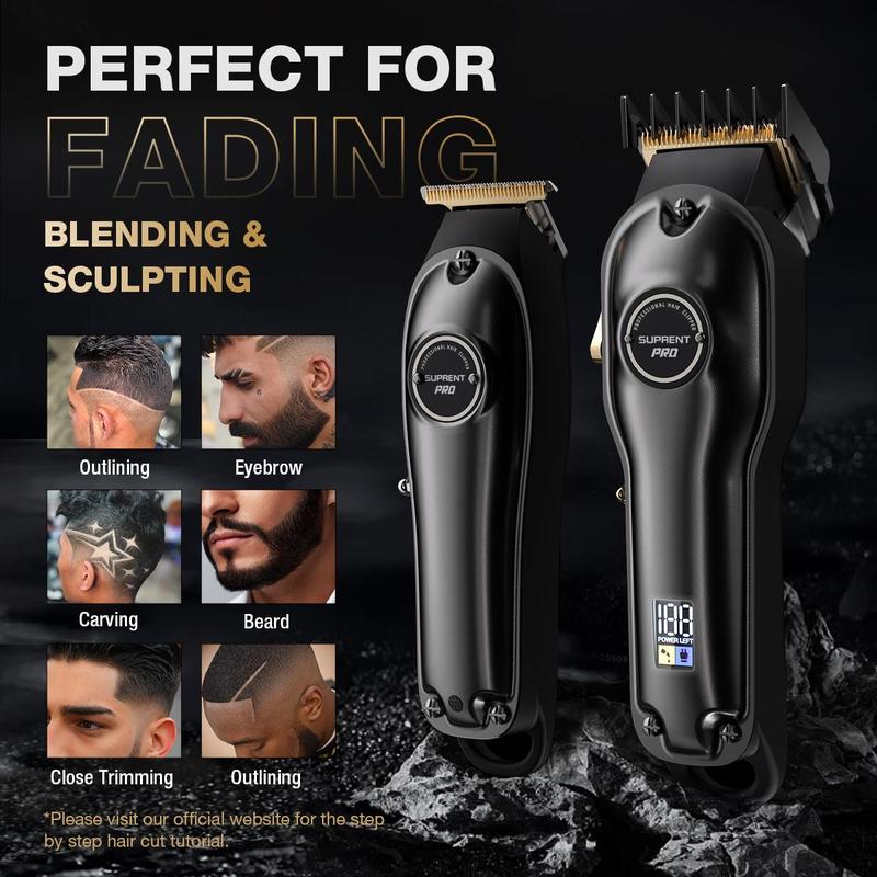 [ SUPRENT PRO The Black Devil ]-barber supplies shaving kit for men - Hair Cutting Kit & Zero Gap T-Blade Comfort Trimmer Combo- Cordless Barber Clipper Set with LED Display with beard oil for electric razor for men gifts for husband