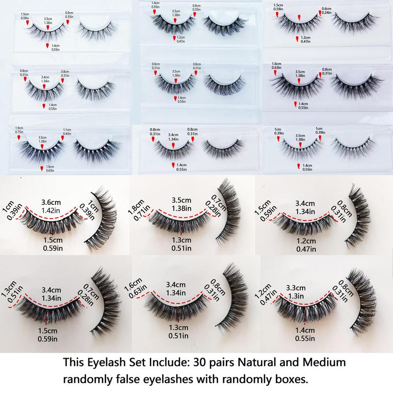 Mixed Size Fluffy False Eyelashes, 30 Pairs Wispy Curling Faux Cluster Lashes for Summer Makeup, Natural Look Eye Makeup Strip Lashes for Lashes Extensions, Christmas Gift