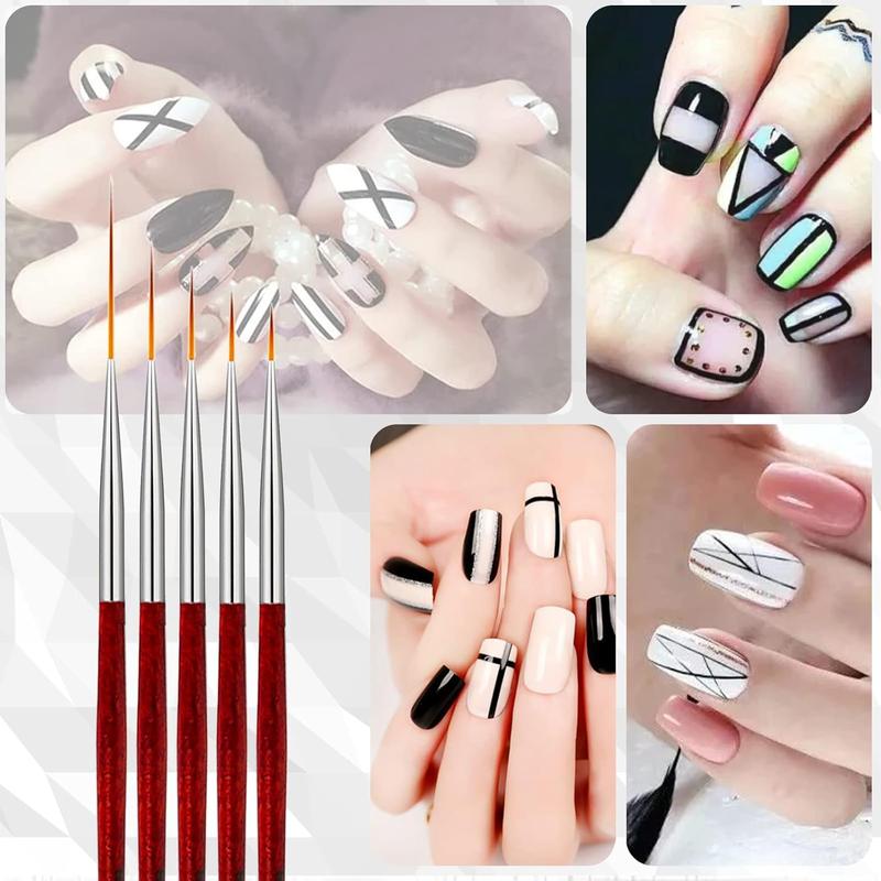 5 Pack  Art Eyeliner,  Eyeliner Brush,  Gel Polish Brush Set, Thin  Art Brush for Long Lines, Short Strokes, Detail (6 9 12 18 24mm)