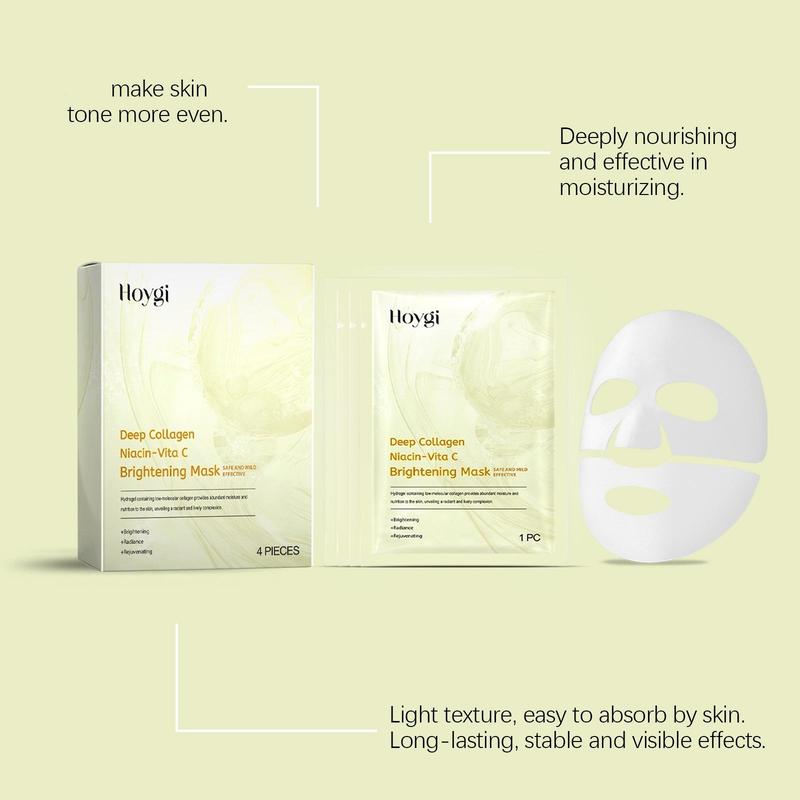 Collagen & Vitamin C Facial Mask, 4 Counts box Moisturizing Brightening Facial Mask, Hydrating Firming Face Mask, Face Care Product for Women & Men