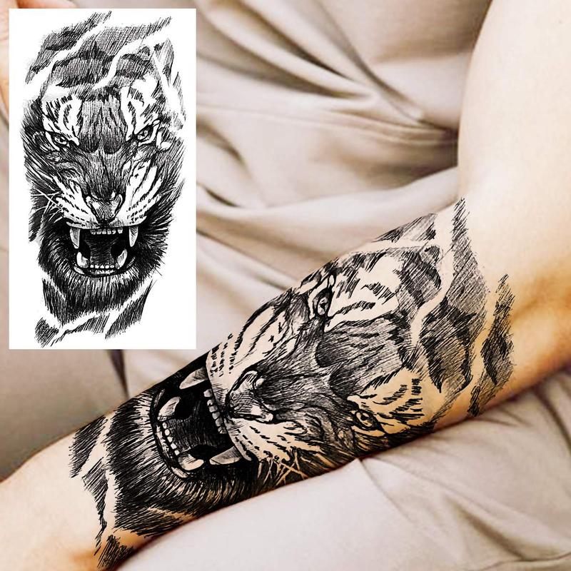 1 Sheet Realistic 3D Tiger Face Pattern Temporary Tattoo Sticker, DIY Body Art Sticker, Fake Tattoo Sticker for Women & Men