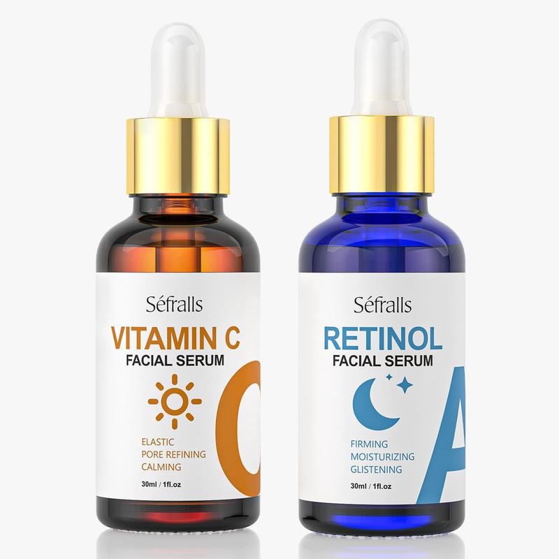 Vitamin C & Retinol Face Serum, 2 Counts set Day and Night Moisturizing Firming Essence, Hydrating Facial Serum, Skin Care Product for Women & Men