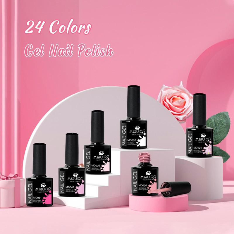 Pink Collection Gel Nail Polish Set, 24pcs set Pink Nude Glitter Colorful UV Gel, Semi Permanant Long Lasting Gel Nail Art Gift, Nail Art DIY for Women & Girls