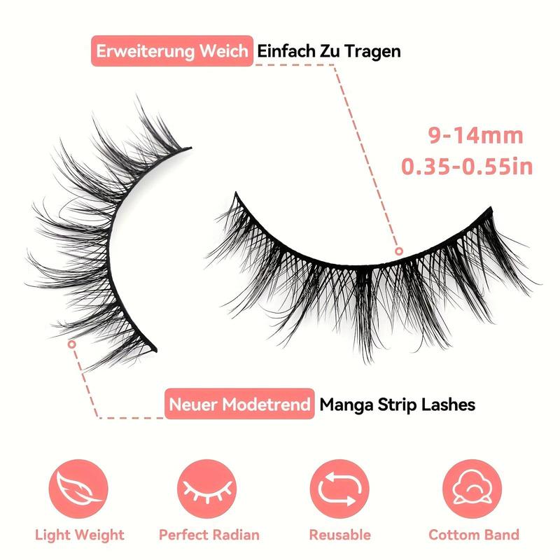 Fluffy False Eyelashes, 7 Pairs Manga Look Faux Cluster Lashes Strip Lashes for Lash Extensions, Volumized False Eyelashes