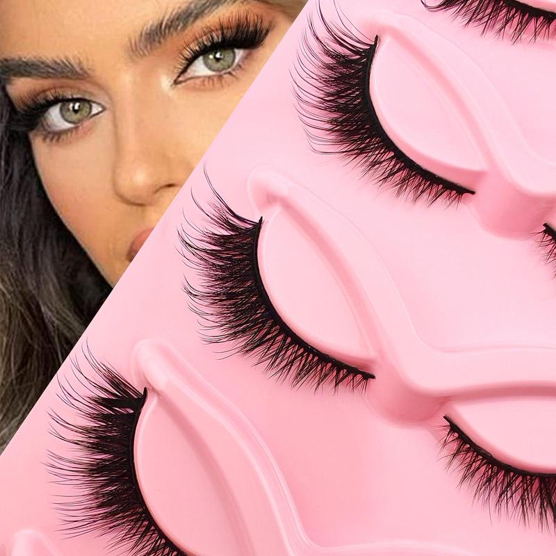 Fluffy False Eyelashes, 5 Pairs Cat Eye Look Faux Cluster Lashes, Natural Curling Eye Makeup Strip Lashes, Full Volume Eyelash for Lashes Extensions