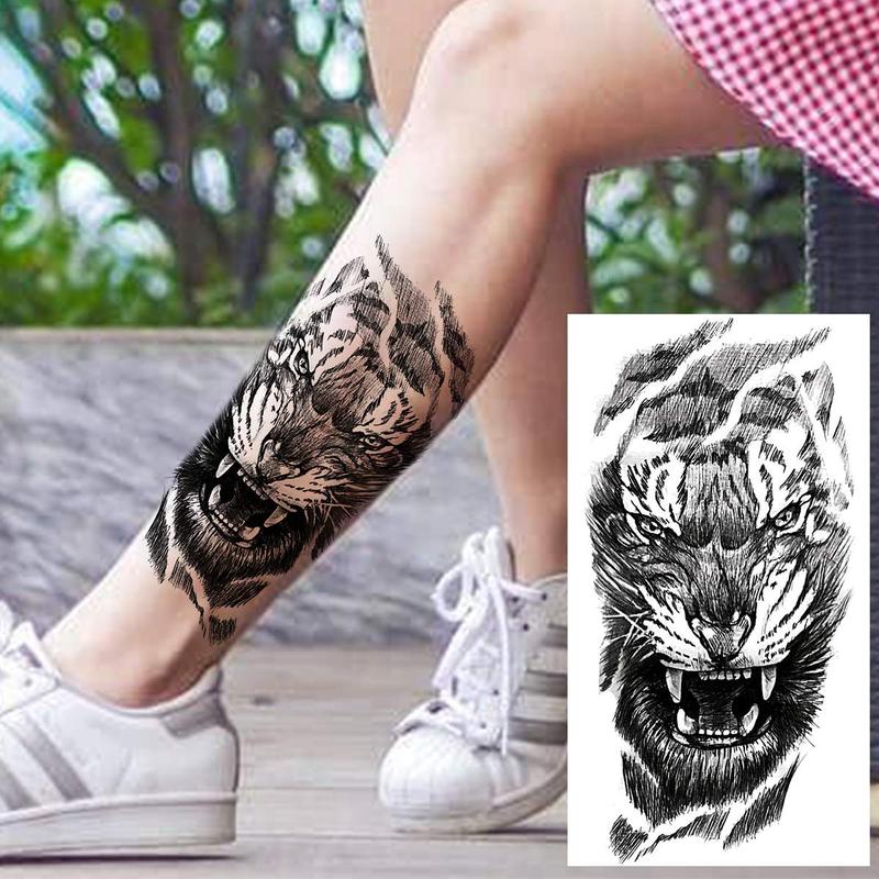 1 Sheet Realistic 3D Tiger Face Pattern Temporary Tattoo Sticker, DIY Body Art Sticker, Fake Tattoo Sticker for Women & Men