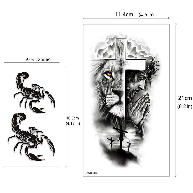 36 Sheets Realistic Skull Tiger Wolf Lion Temporary Tattoos For Women Men Arm Sleeve, 3D Halloween Temp Tattoos Adults Compass Black Rose Flower, Bulk Fake Tattoos That Look Real And Last Long