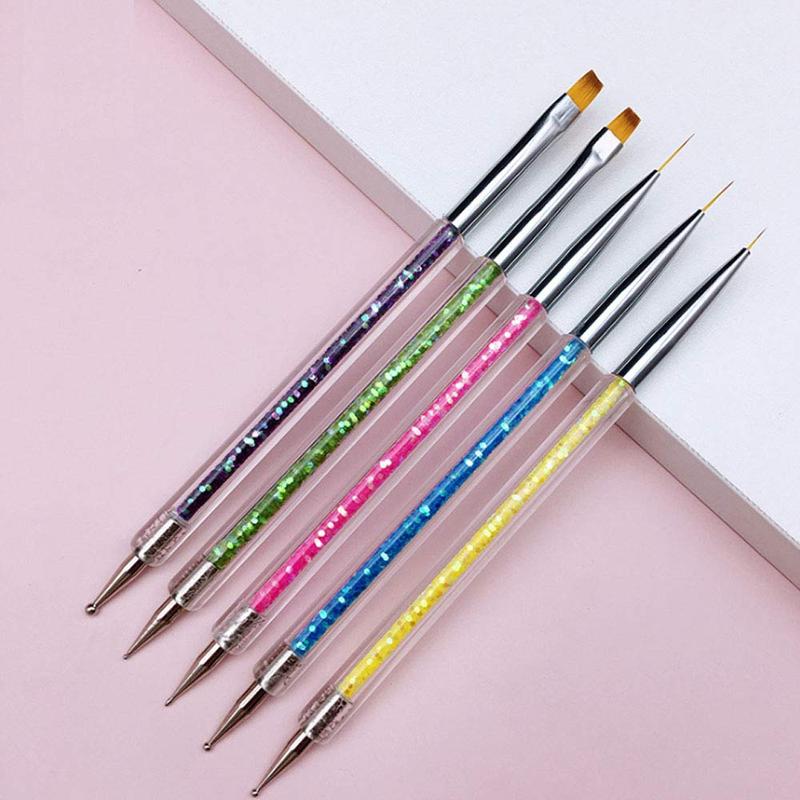 Nail Art Brushes,5pcs Double Ended Brush & Dotting Tool Kit,Including Nail Liner Brush and Nail Dotting Pens for Nail Art Nail Salon