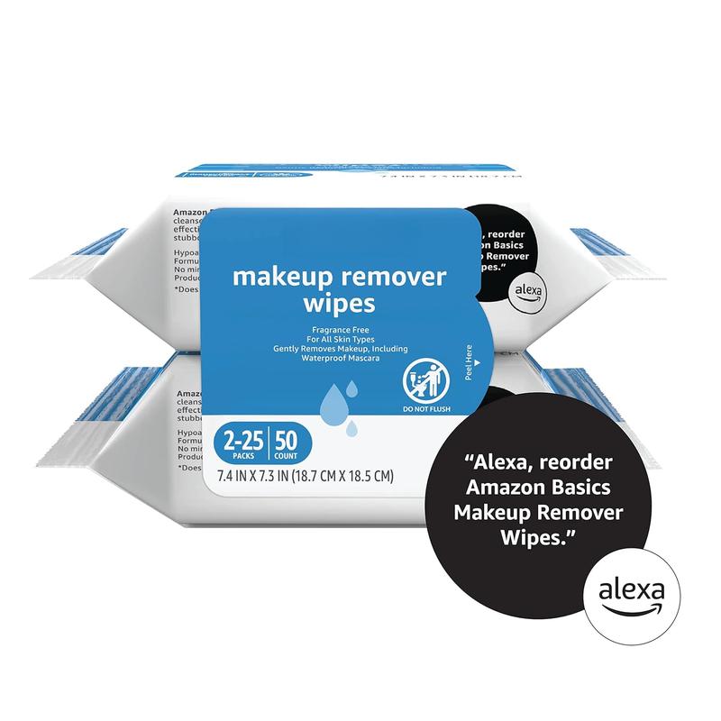 Fragrance-free make up remover wipes, with 25 wipes in each pack and 2 packs included. (Previously known as Solimo.) Makeup Makeup Remover Waterproof