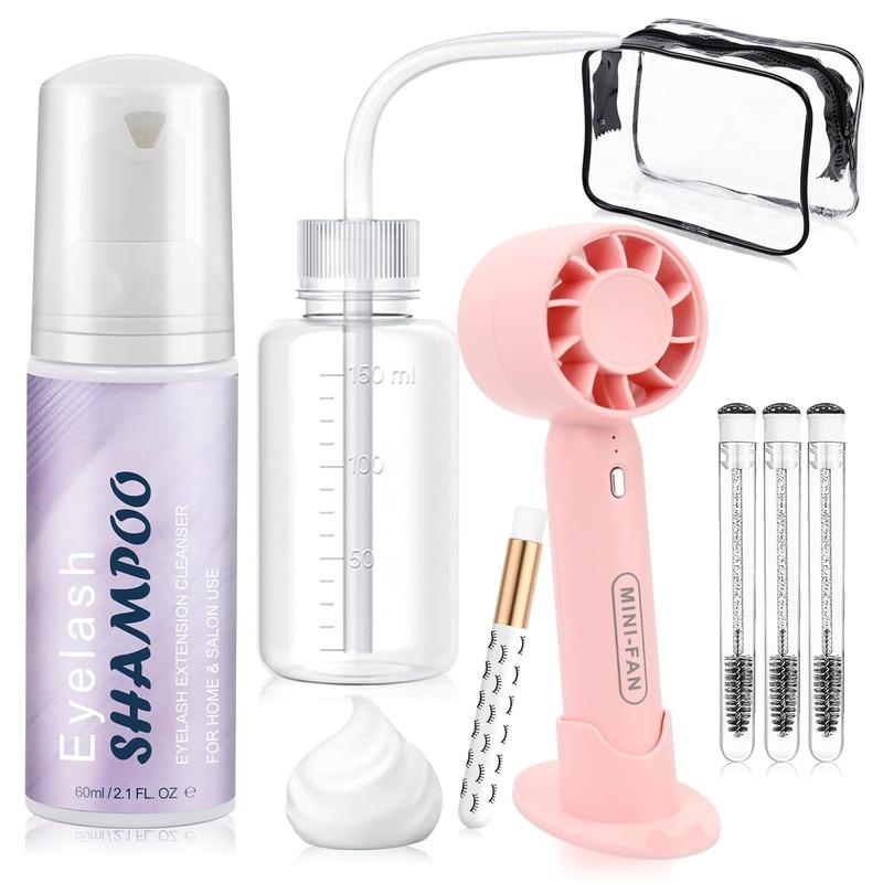 Lash Shampoo Kit Lash Cleaning - Lash Wash Cleaning Kit with Fan for Cluster Lash Eyelash Extensions False Lash, Lash Bath, Lash , Lash Soap, Lash Care, Wash Bottle, Sulfate & Oil Free, 60ml