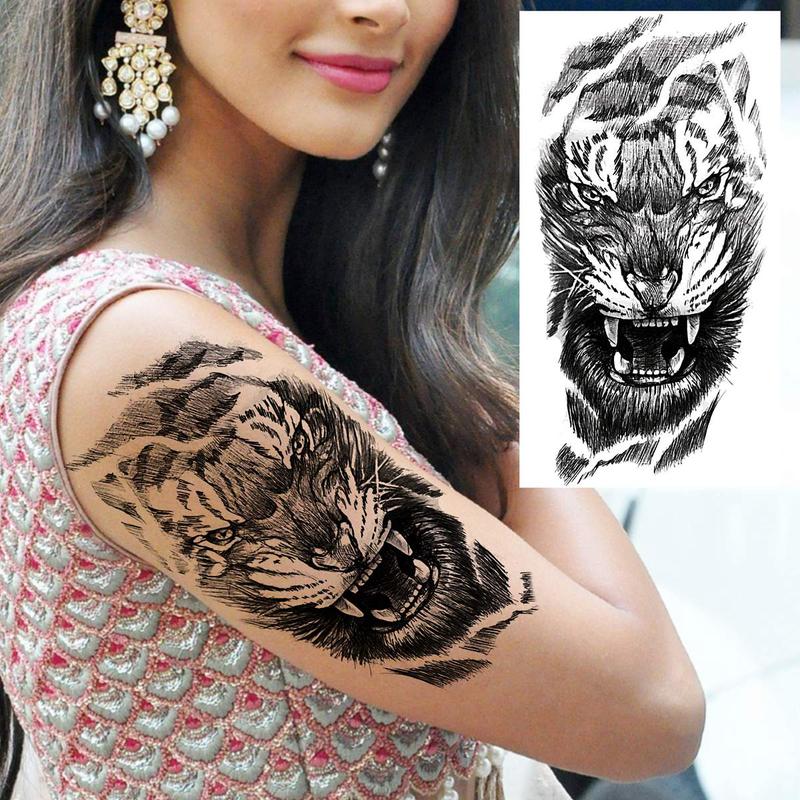 1 Sheet Realistic 3D Tiger Face Pattern Temporary Tattoo Sticker, DIY Body Art Sticker, Fake Tattoo Sticker for Women & Men