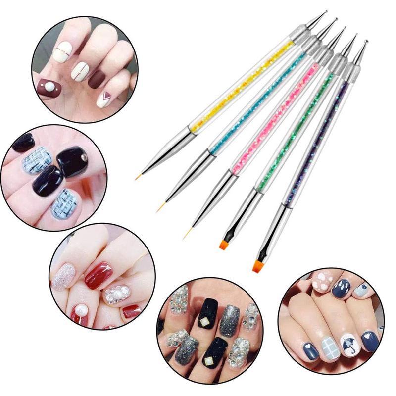 Nail Art Brushes,5pcs Double Ended Brush & Dotting Tool Kit,Including Nail Liner Brush and Nail Dotting Pens for Nail Art Nail Salon