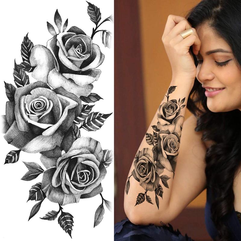 Flower Pattern Temporary Tattoo Sticker, 10pcs set Realistic Fake Tattoo Sticker, Body Art Decoration for Women & Men