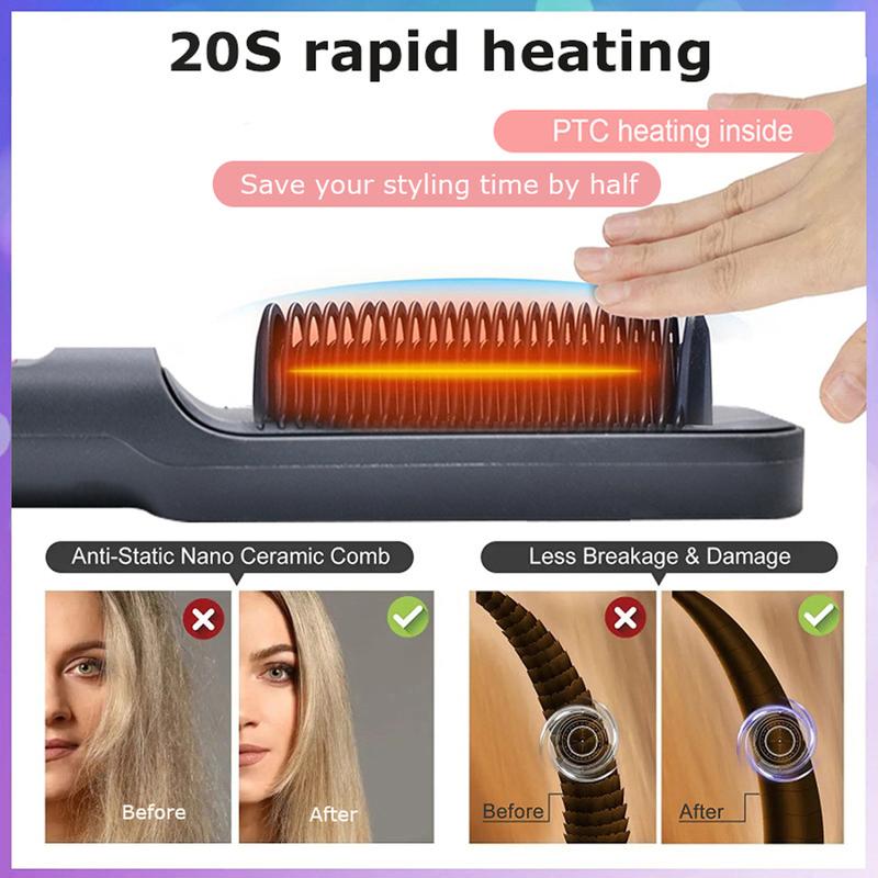 Hair Iron, Hair Straightener Comb with Brush and Comfort Features hair straightening  hairwaver Salon,Fast Heated Hair Styling Tools,Christmas Gift