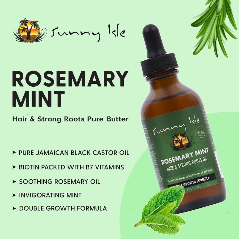 Sunny Isle Rosemary Mint Hair and Strong Roots Oil 3oz | Infused with Biotin & Jamaican Black Castor Oil | Strengthen and Nourish Hair Follicles | Dry Scalp, Split Ends