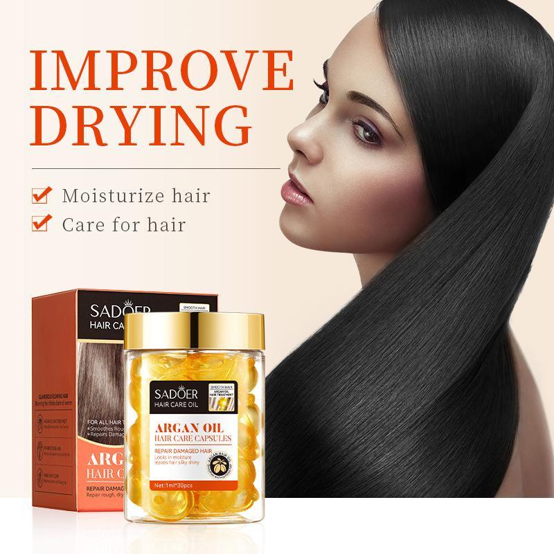 Argan Oil Hair Capsule, 30pcs box Potable Hair Oil, Healthy Hair Penetrates Root to Tip, Revitalizes Hair, Hair Care & Styling Product